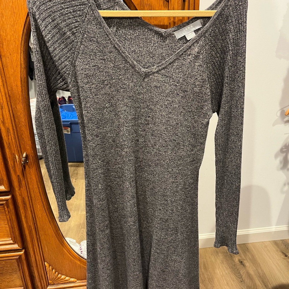 Charcoal Long Sleeve V-Neck Dress
